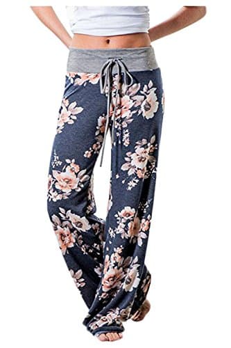 Aifer Women’s Comfy Casual Pajama Pants Floral Print Lounge Drawstring Palazzo Long Wide Leg Pants