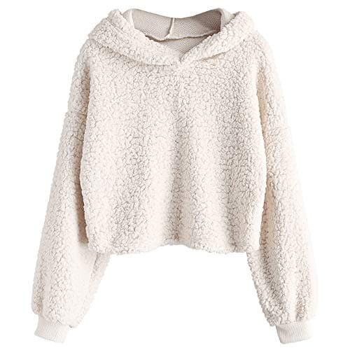 Fuzzy Faux Fur Crop Hoodie Sweatshirt