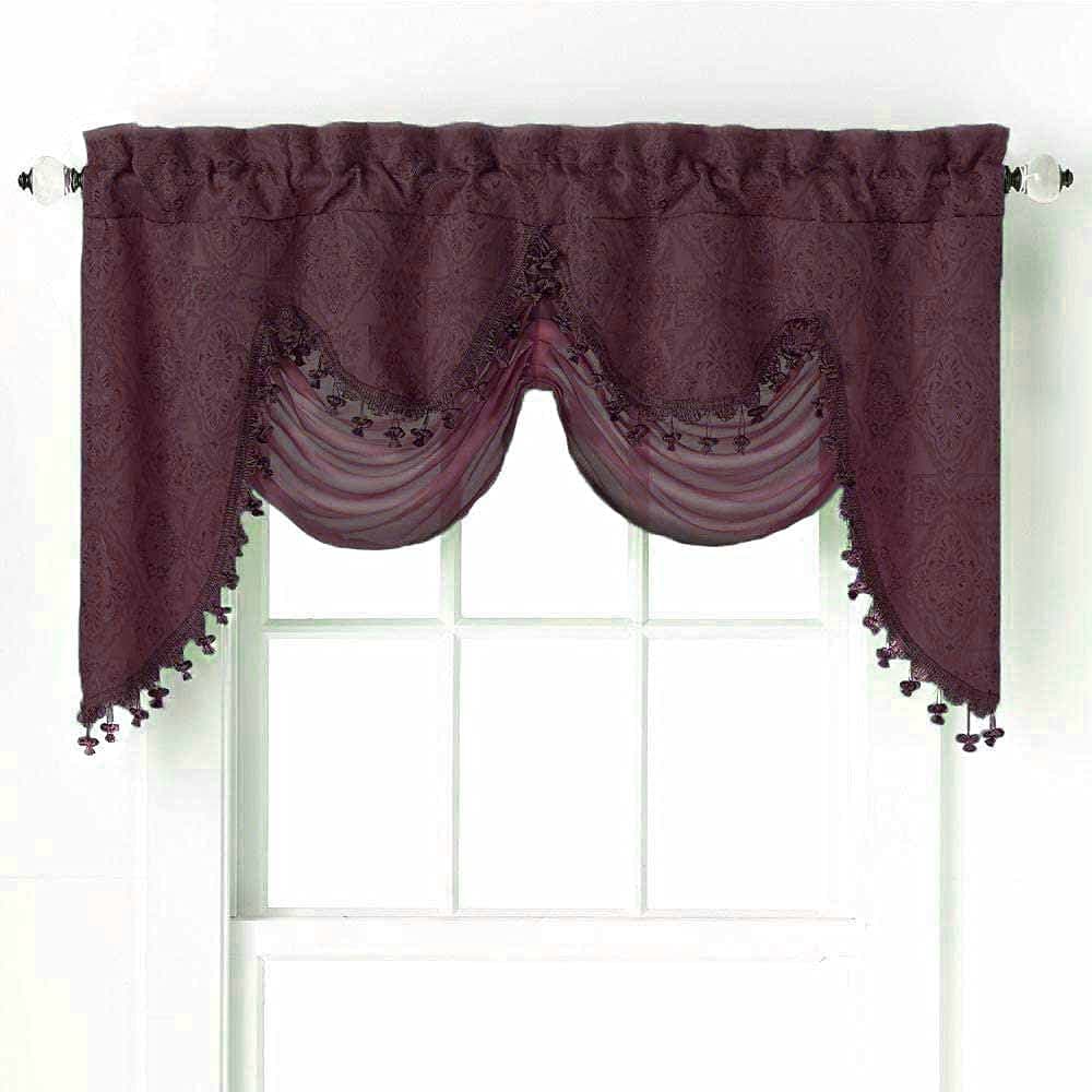 GoodGram Ultra Elegant Clipped Jacquard Georgette Fringed Window Valance with an Attached Sheer Swag - Assorted Colors (Purple)