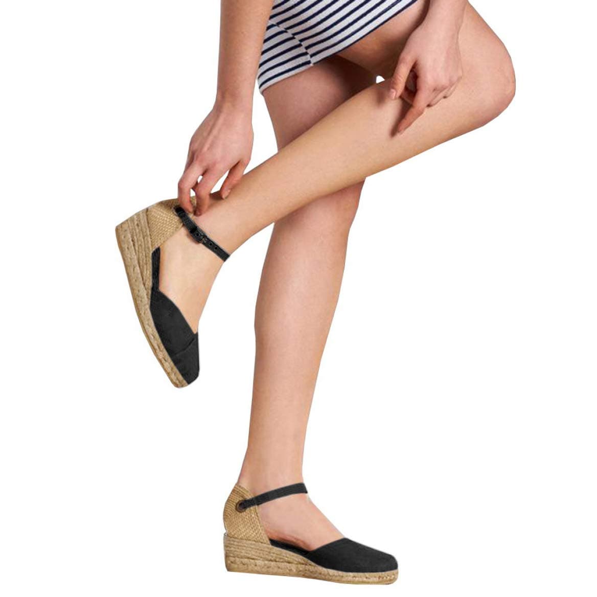 Nailyhome Womens Espadrille Wedge Sandals Closed Toe Platform Buckled Ankle Strap Slingback Sandals