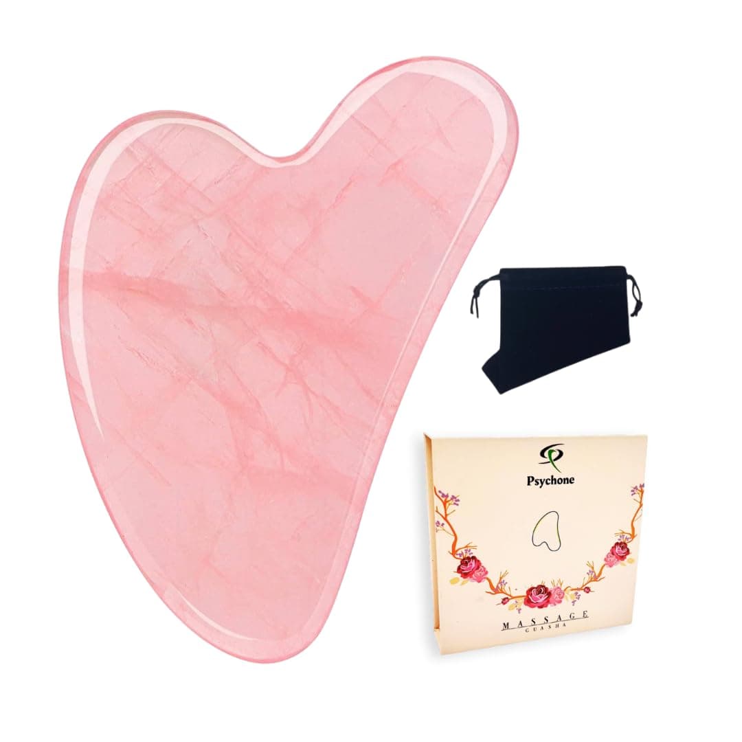 Gua Sha Massage Tool, Rose Quartz Guasha Board for Face and Body, Natural Jade Stone Face Massager To Promotes Blood Flow, Prevents Wrinkles, Removes Toxins, Anti-aging Effect(PINK)