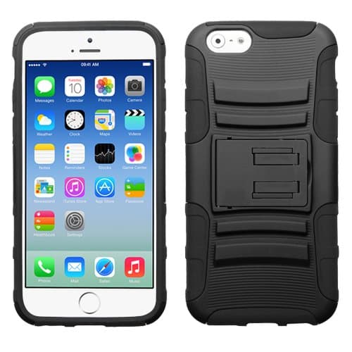 MEGATRONIC Black Advanced Armor Kick Stand Two Piece Hard Protector Case Cover Skin for Apple iPhone 6 4.7 4.7" 6th Generation W/ Free Stylus