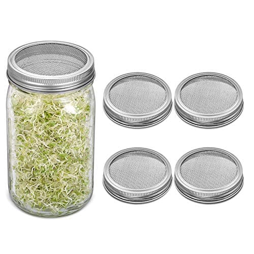 4 Pack Sprouting Lids, Rust Resistant Stainless Steel Sprouting Jar Lid Kit for Wide Mouth Mason Jars Canning Jars, Sprout Germinator Set to Grow Organic Sprout Seeds in House/Kitchen