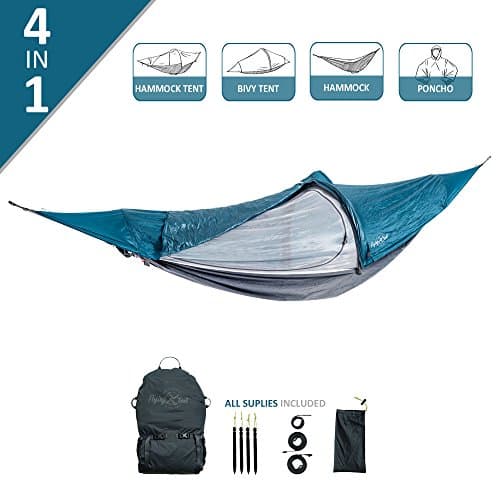 flying tent: Unique All-in-ONE Hammock Tent, Bivy Tent, Hammock and Rain Poncho + Fine Mesh Mosquito Net