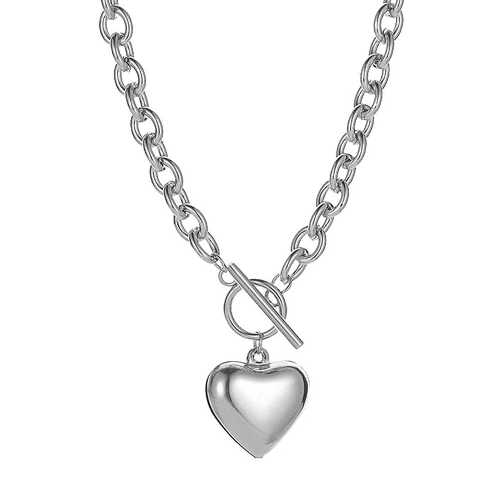 Chain Necklace for Women 18K White Gold Plated Chunky Cuban Chain Link Necklace with Heart Hypoallergenic Jewelry for Women