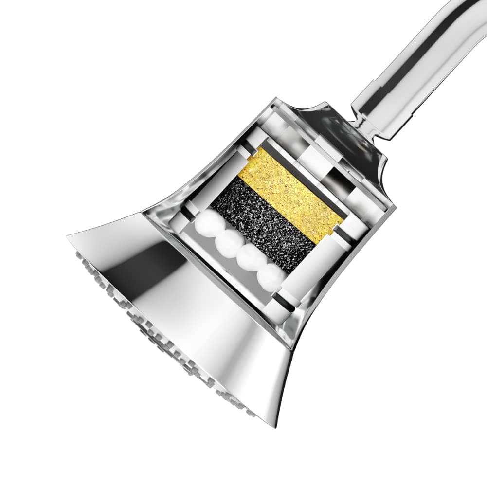 Rain Duet Filter Shower Head - 5-Spray Multifunction Overhead Shower with WATER PURIFIER CARTRIDGE - works best with Hard Water Softener - Wall-mount, Polished Finish, Chrome - 109 mm, ABS