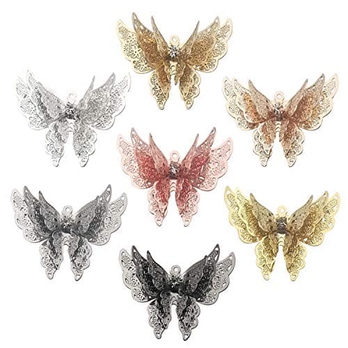 Youdiyla 7PCS Butterfly Charms, Gold,Rose Gold,Champagne Gold,Gunblack,Nickel,Silver Tone, Brass Butterfly Insect Charm Metal Pendant Supplies Craft Findings for Jewelry Making (HM245)