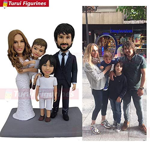 Custom figurines personalized dolls from your photos whole family of four people sculpture design handmade gift mini stuatue home decoration birthday cake topper wedding favour gifts by Turui Figurine