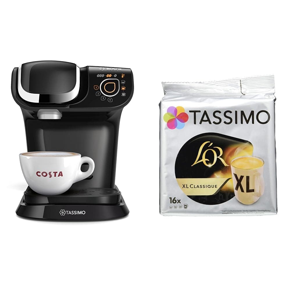 Tassimo Bosch My Way 2 TAS6502GB Coffee Machine, 1500 Watt, 1.3 Litre - Black With L'OR XL Classique Bundle x 80 drinks