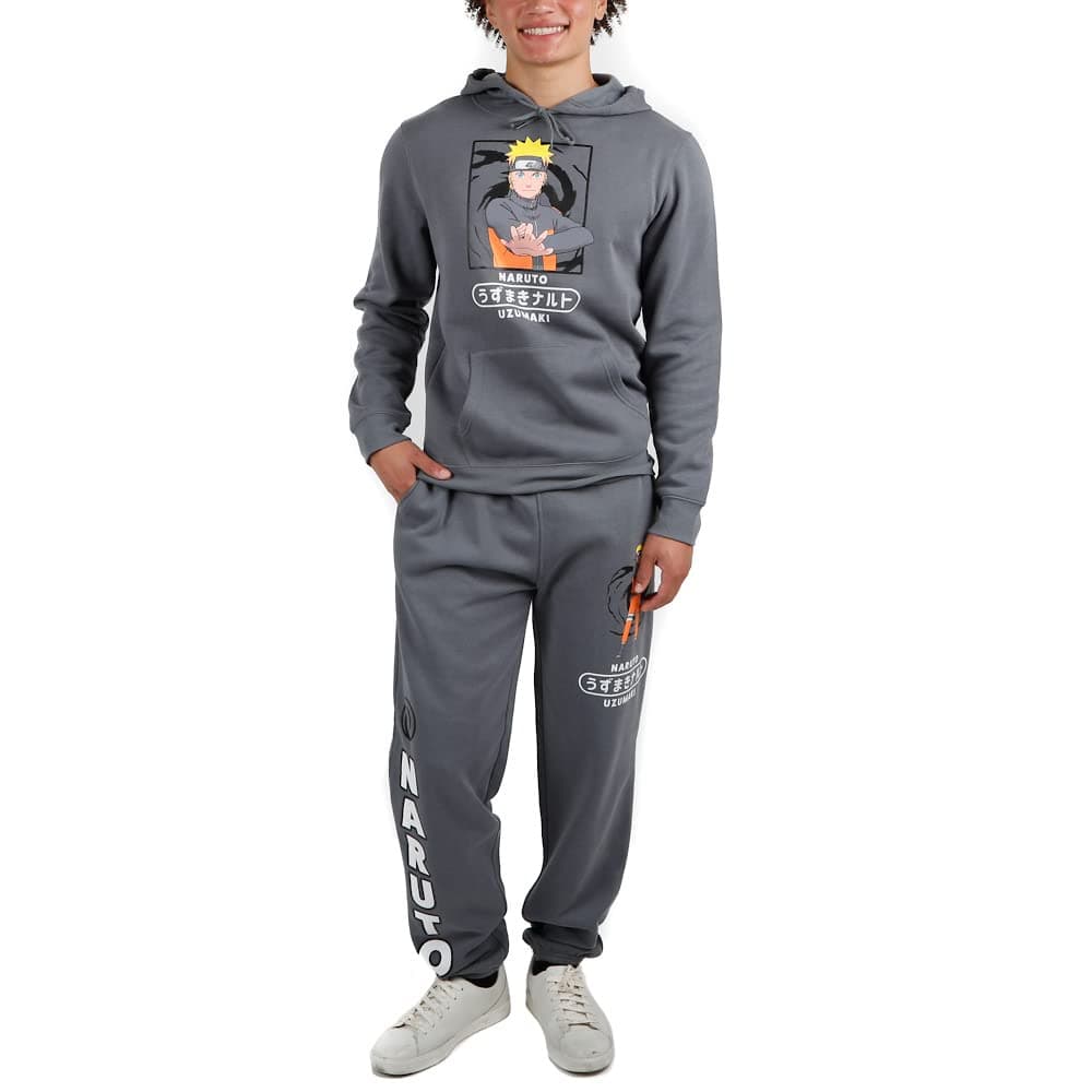 BioworldNaruto Charcoal Hoodie and Sweatpant Combo, Black, L