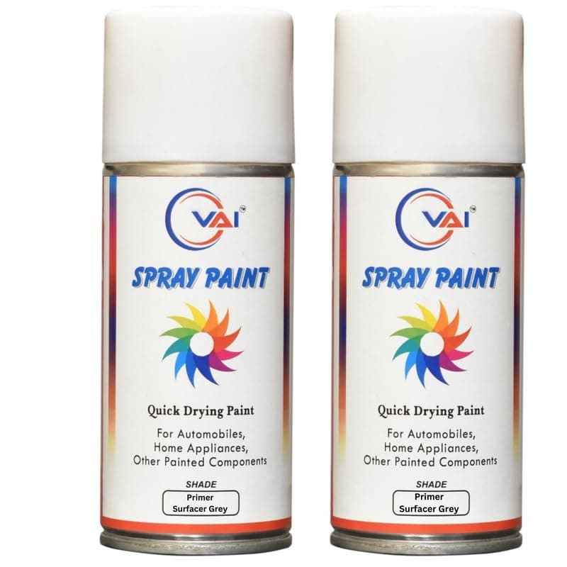 VAI Spray paint Primer Surfacer Grey For Car, Bike,Scooty, Cycle, Wood, Plastics and Metal Items, Furnitures and industrial parts - 225 Ml Pack of 2