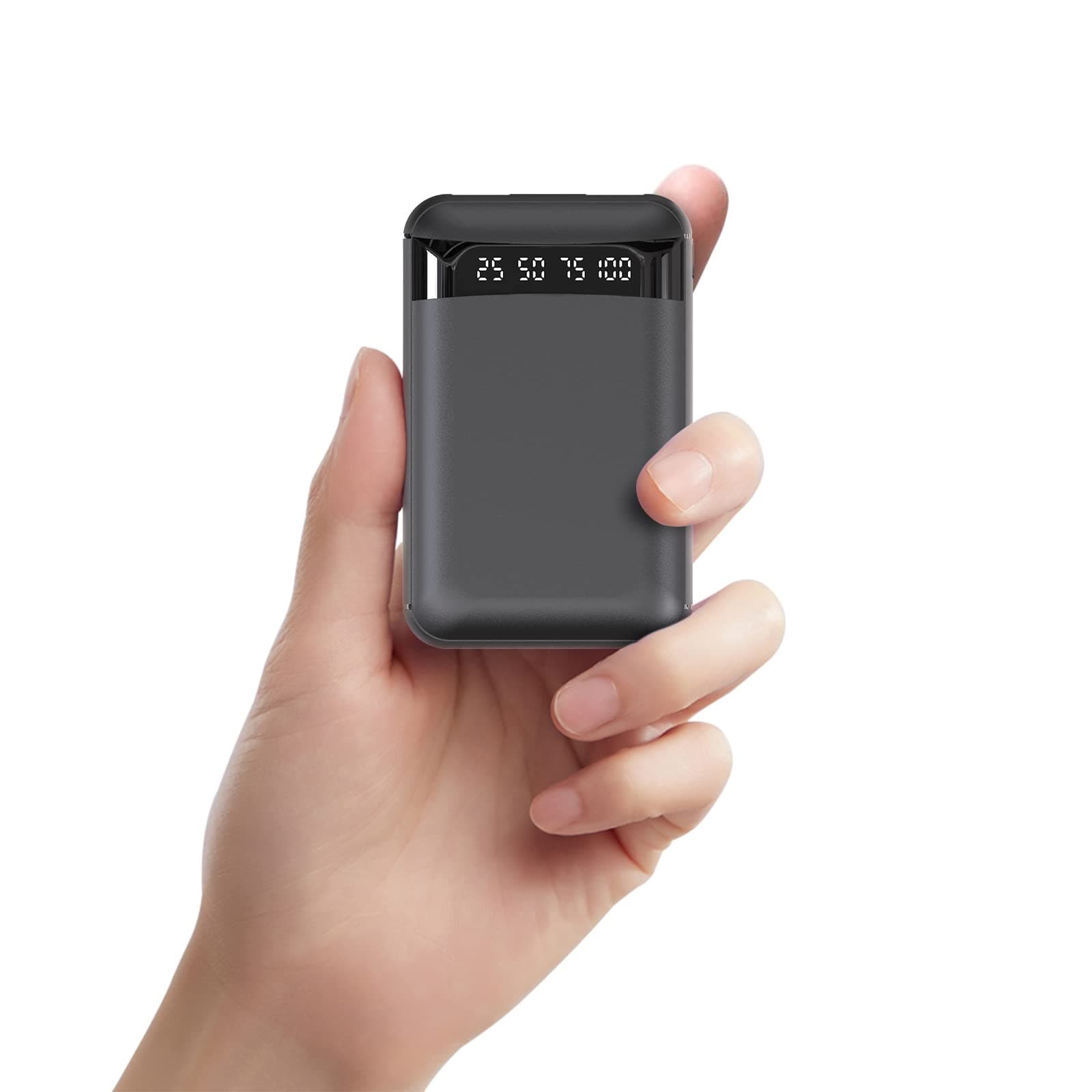 Portable Charger 10000mAh, Small Power Bank with Dual USB Outputs, USB C input, LCD Digital Display External Battery Pack Compatible for iPhone, iPad, Huawei, Samsung, Xiaomi (Black)