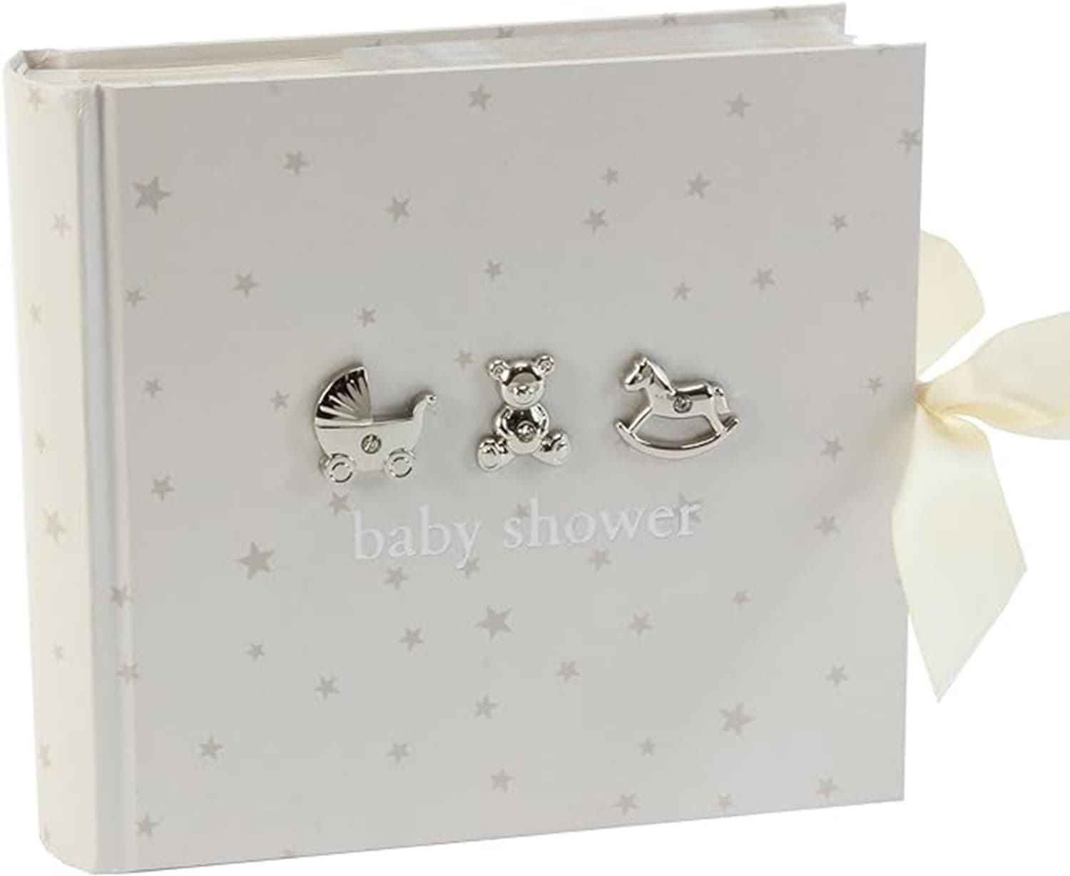 Beautiful Bambino "Baby Shower" 6" x 4" Slip in Photo Album - White with Silver Stars & Icons