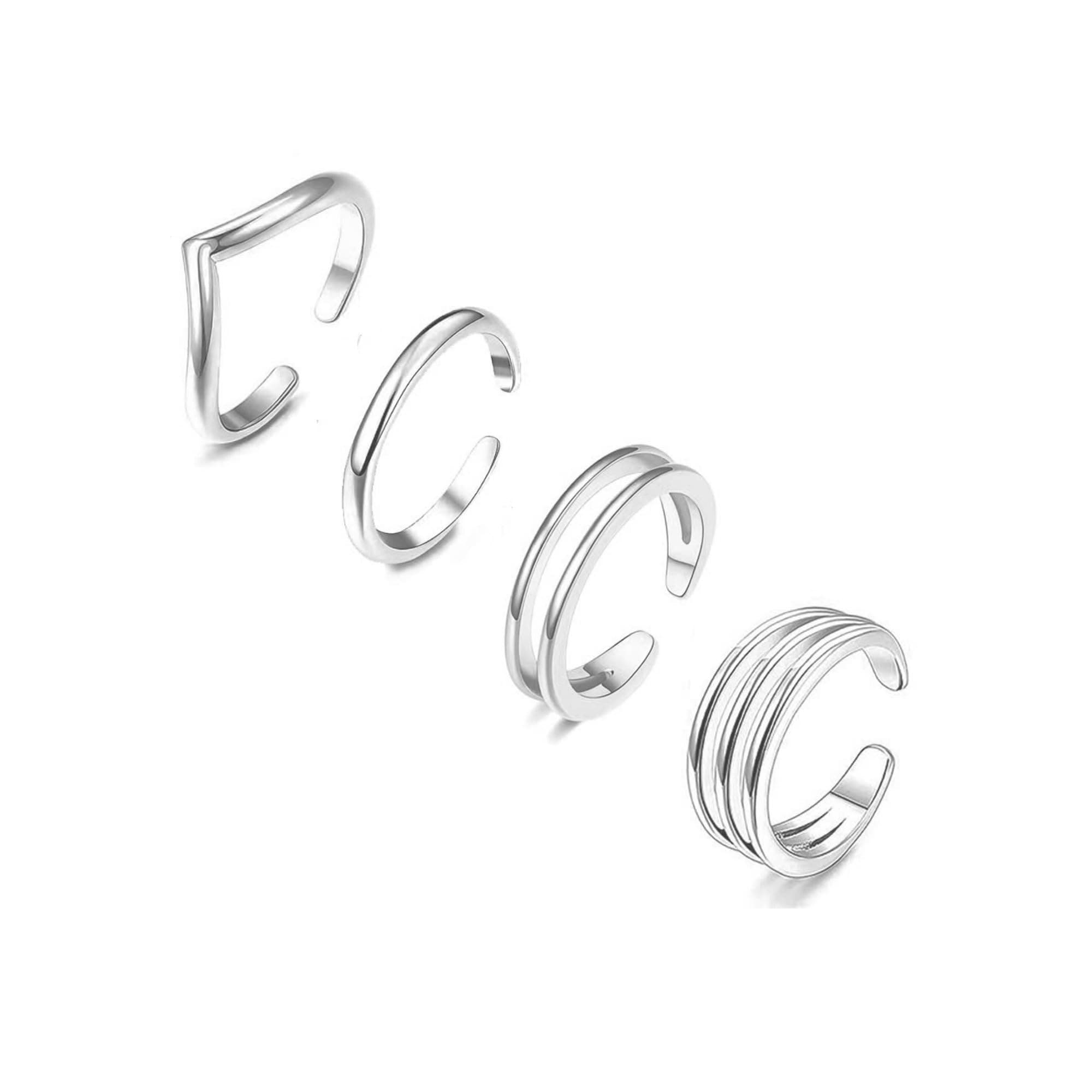 925 Sterling Silver Plated Minimalist Toe Rings Set 14K Gold Plated Simple Open Adjustable Band Toe Rings for Women Beach Foot Jewelry for Summer