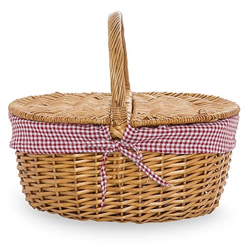 The Lucky Clover Trading Willow Picnic Basket with Gingham Liner - 14in