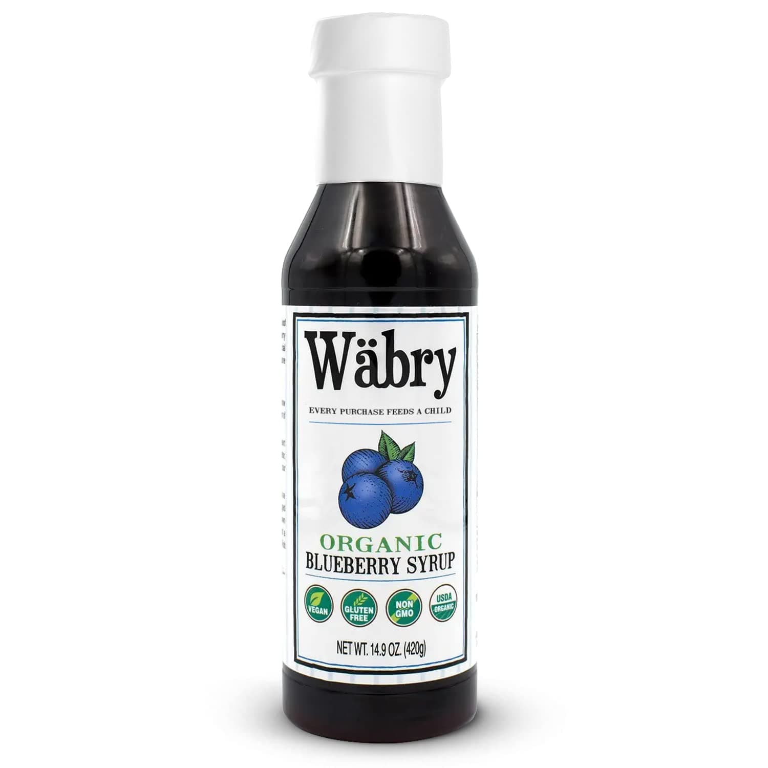 Wäbry Blueberry Syrup – 14.9oz (420g), Natural Fruit Flavor Organic Snow Cone Syrup for Drizzling on Shaved Ice, Waffles, Ice Cream & Lattes, Non-GMO, Dye-Free Vegan Syrups, 12 Servings Per Bottle