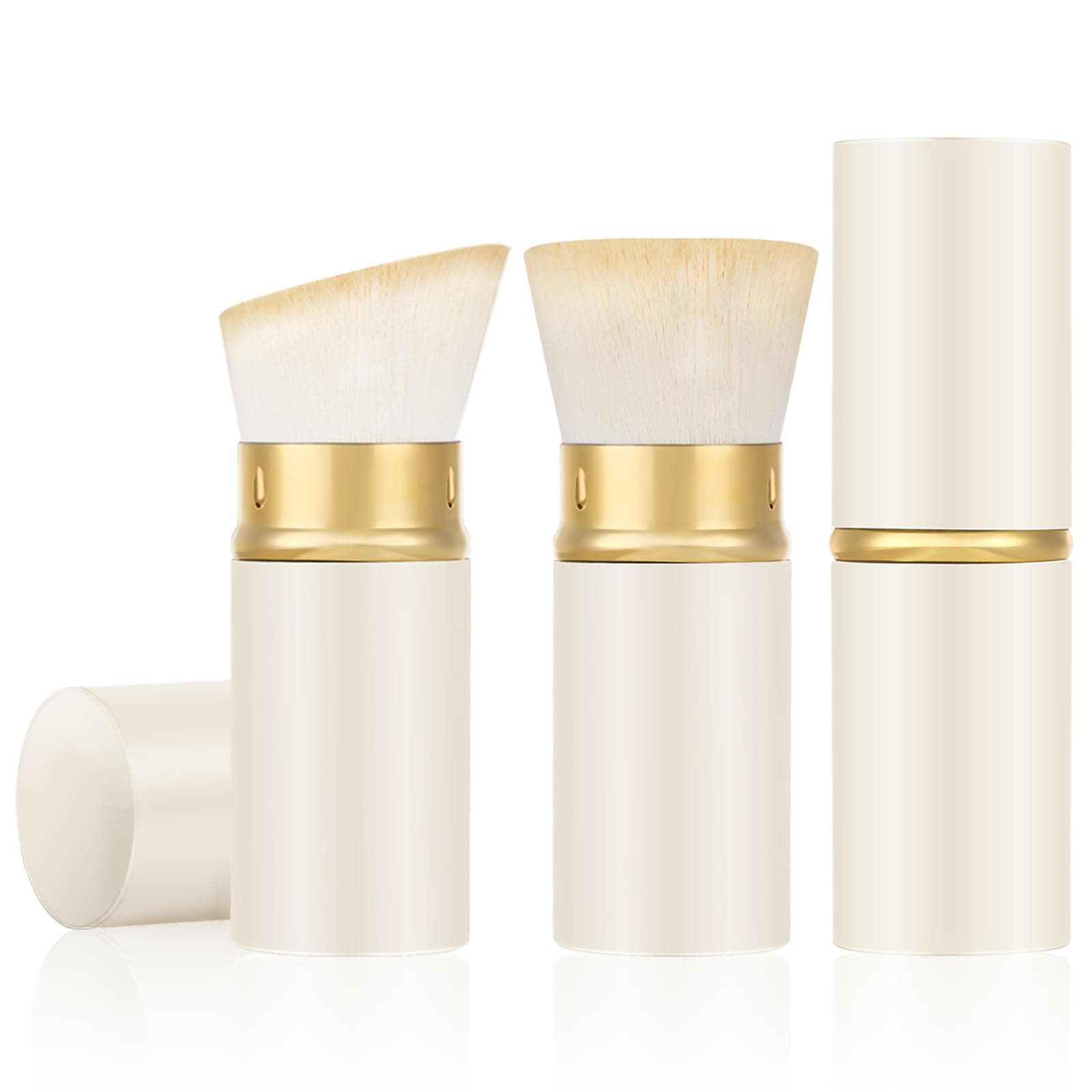 Falliny Retractable Makeup Brushes, 2 Pack Travel Kabuki Powder Brush Liquid Foundation Brush with Cover Perfect for Blending Liquid, Bronzer, Buffing, Cream, Flawless Powder Cosmetics