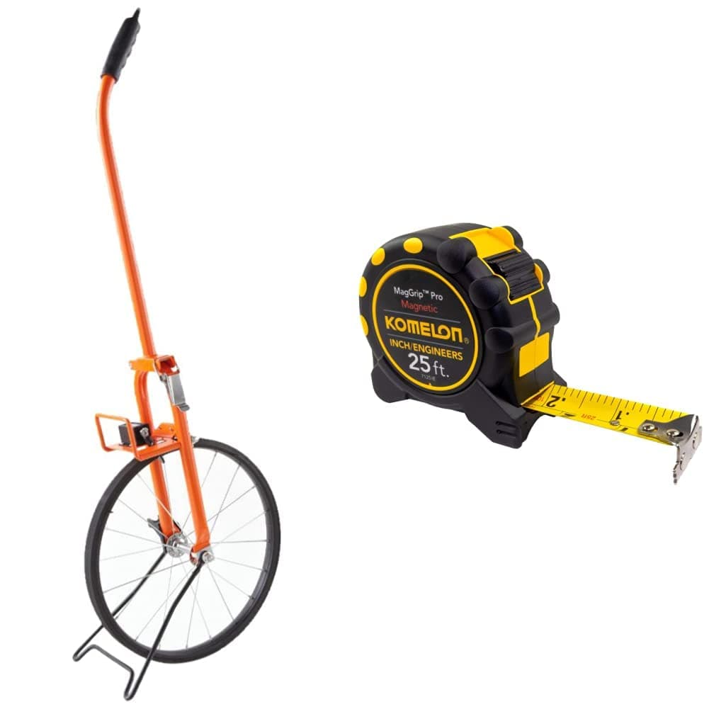 Keson MP401 Metal Frame Measuring Wheel with Spoked Wheel (Graduations: ft.), 15-1/2-Inch Diameter & Komelon 7125IE; 25' x 1" Magnetic MagGrip Pro Tape Measure with Inch/Engineer Scale, Yellow/Black