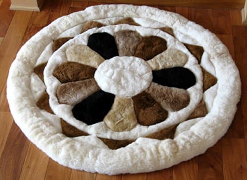Multicolored Flower Design Round Alpaca Area Rug