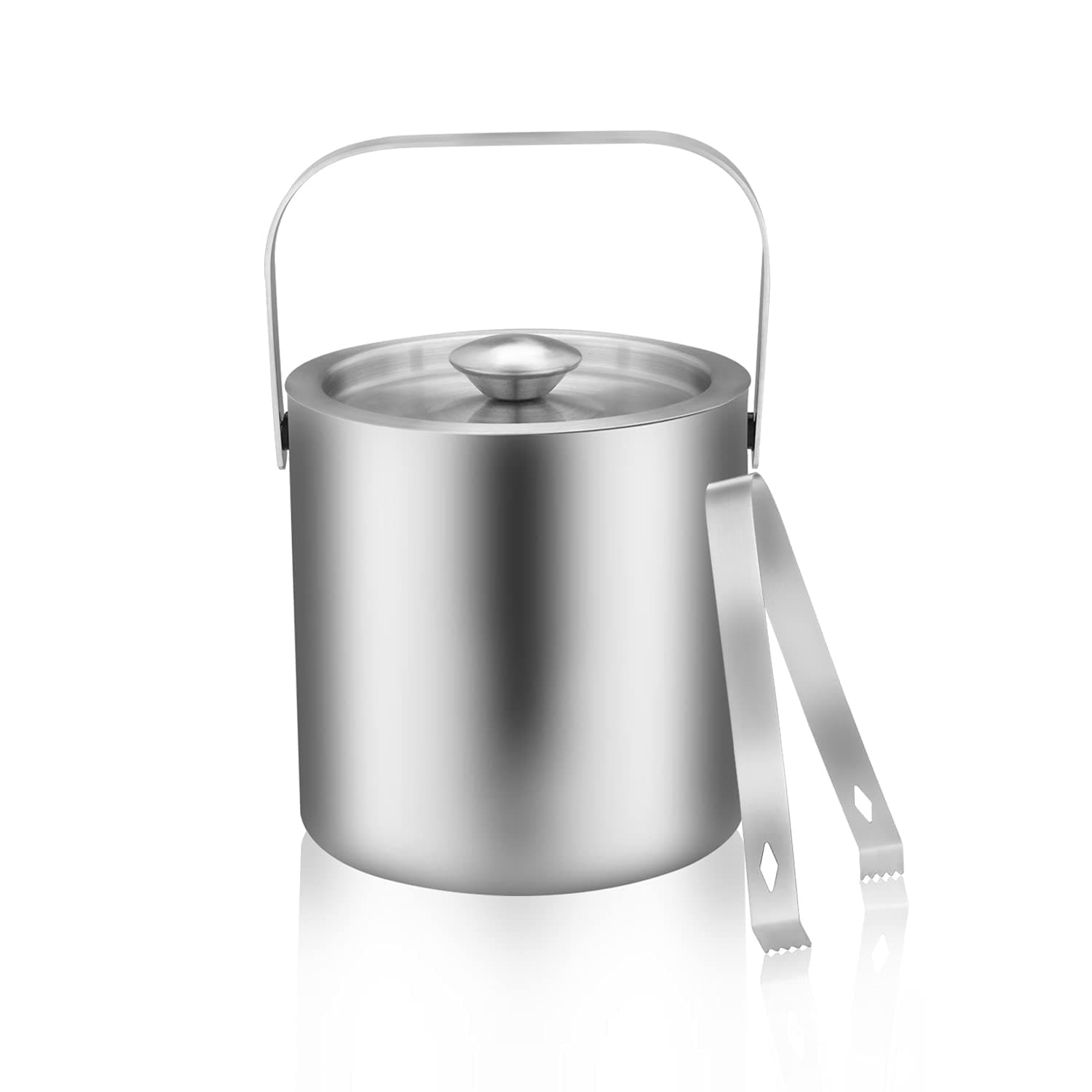 Stainless Steel Ice Bucket - Portable Double Wall Ice Bucket with Tong, Barware/Champagne Bucket/Beverage Bucket,Serveware for Party,Event,and Camping, 1.3 Liters 5.5 x 5.5 Inch