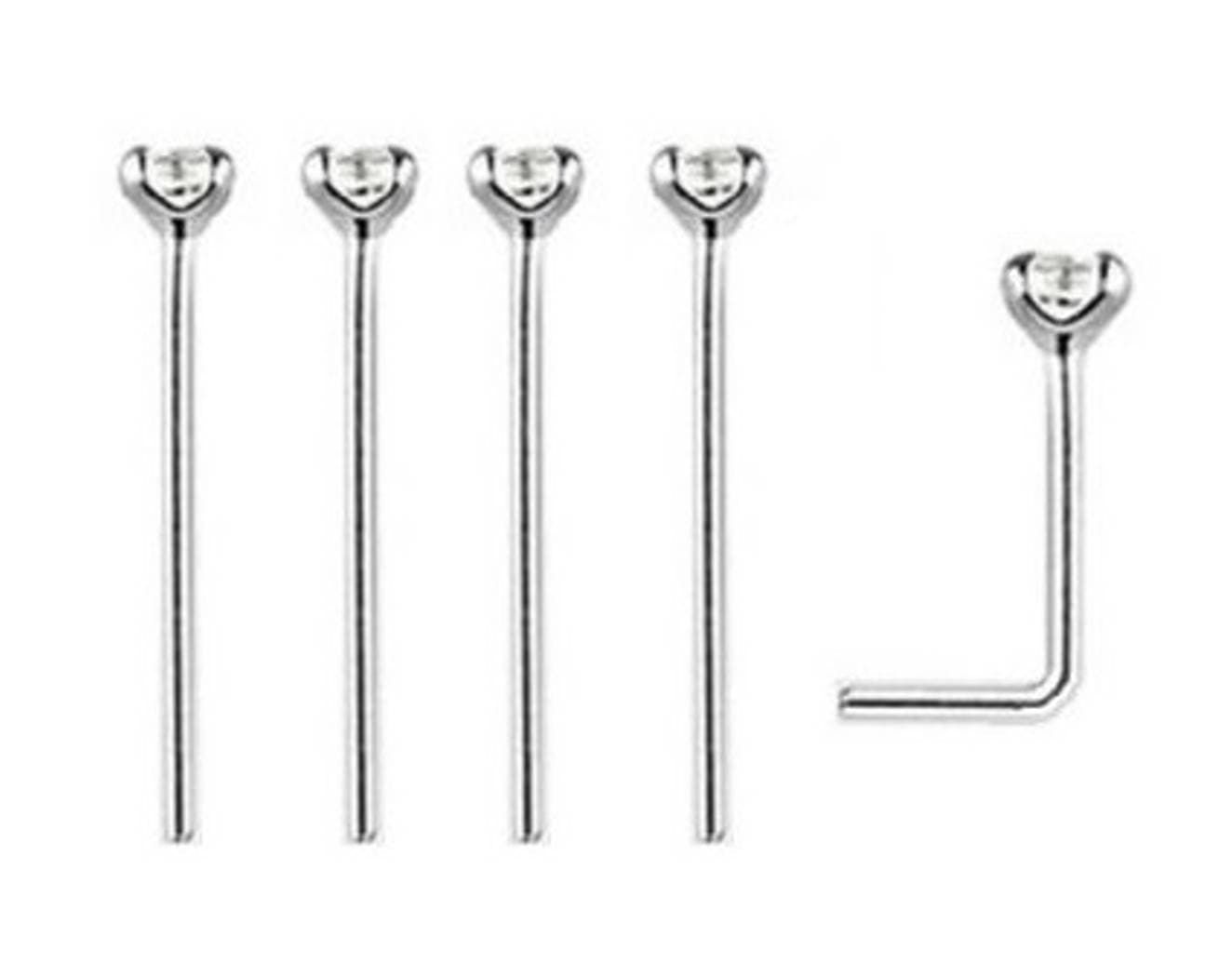 Classically SilverPack of 5 Clear Crystal Nose Studs Nose Rings Sterling Thin 0.6mm Bar Bend to Fit Choose Crystal Size - 1.2mm 1.5mm 2mm or 2.5mm (1.5 MM)