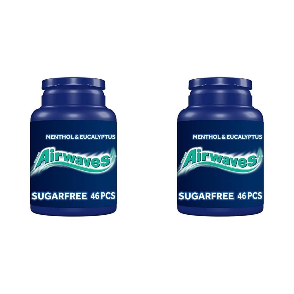 Airwaves Chewing Gum Bottle, Sugar Free, Menthol & Eucalyptus, 46 Pieces (Pack of 2)