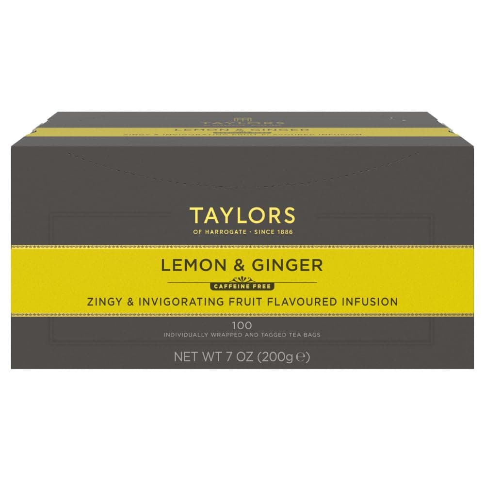 Taylors of Harrogate Lemon & Ginger, Herbal Tea, Individually Wrapped Bags, 100 Count (Pack of 1), Cleansing, Invigorating and Citrussy, Caffeine-Free, Enjoy Hot or Iced, 100 Teabags