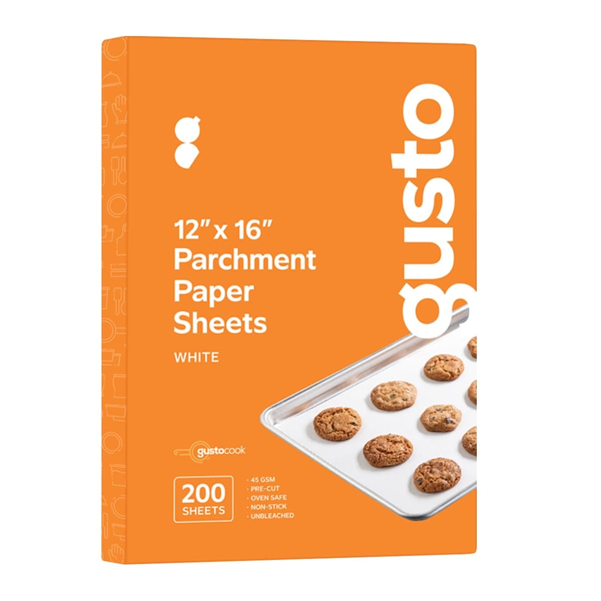 GUSTO [12 x 16 Inch - 200 Count] Pre-Cut Parchment Paper Baking Sheets, Non-Stick, Unbleached, Parchment Paper Sheets for Baking & Cooking - White (Formerly Comfy Package)