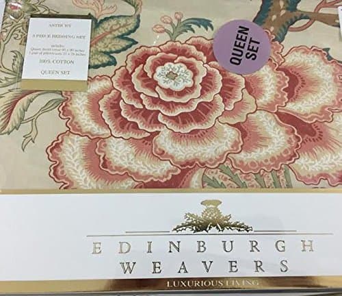 coral orange green taupe floral queen full duvet cover set cotton BRITISH