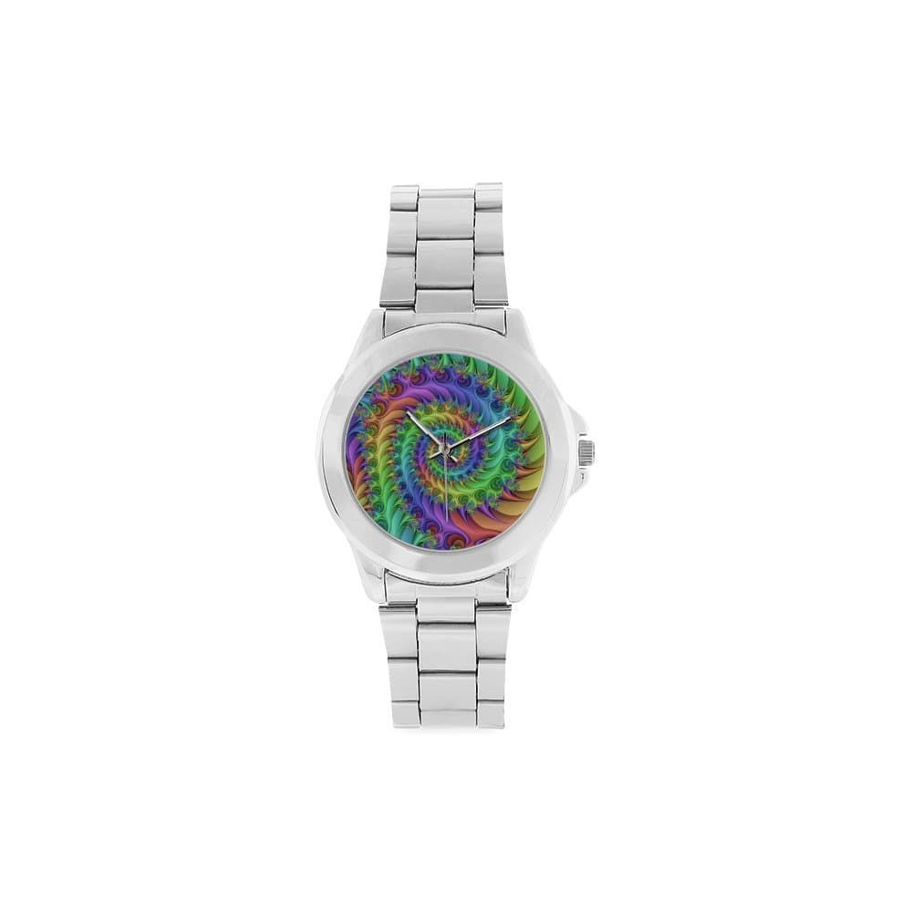 Halloween's Day Rainbow Color Tie Dye SpiralUnisex Leather Strap Watch