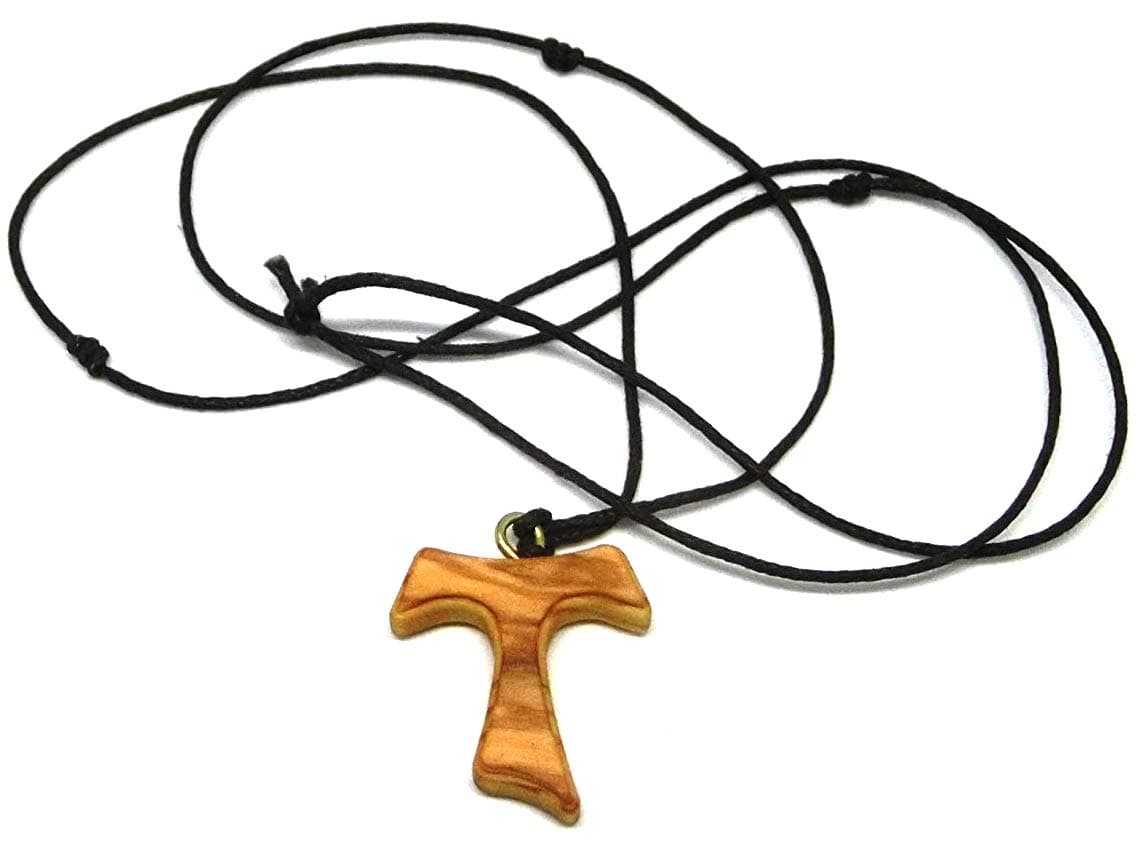 10.442.90 Lac Cross Necklace Tau 2.5 cm Saint Francis Assisi Olive Wood Peace Communion 3 Knots