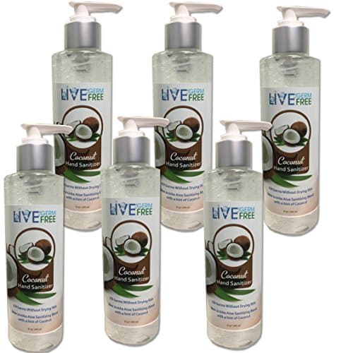 Live Germ Free Antibacterial Hand Sanitizer Gel with Jojoba Oil, Aloe Vera, & Vitamin E (8 oz Coconut 6-pack)
