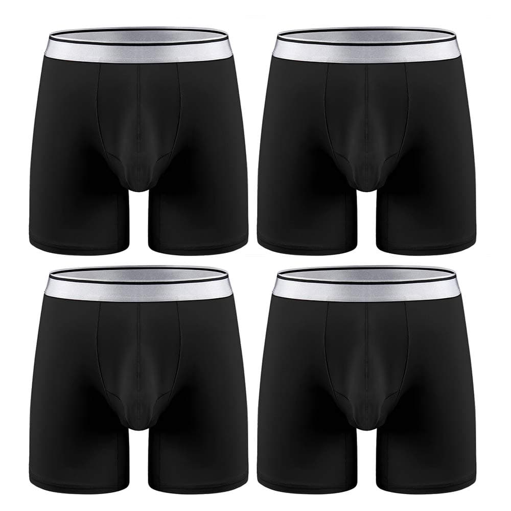 Jyoisa Men's Long Leg Boxer Shorts Brief Pants Ice Silk Bulge Pouch Trunks Underpants Breathable Sports Underwear S-XXL (Pack of 1/4)