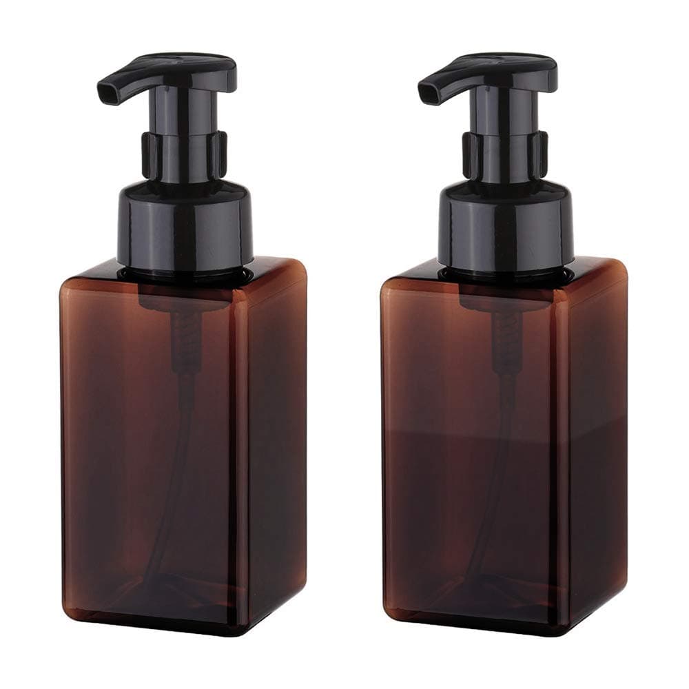 Foaming Soap Dispenser, 450ml (15oz) Refillable Pump Bottle Plastic for Liquid Soap, Shampoo, Body Wash (2 Pcs) (Amber)