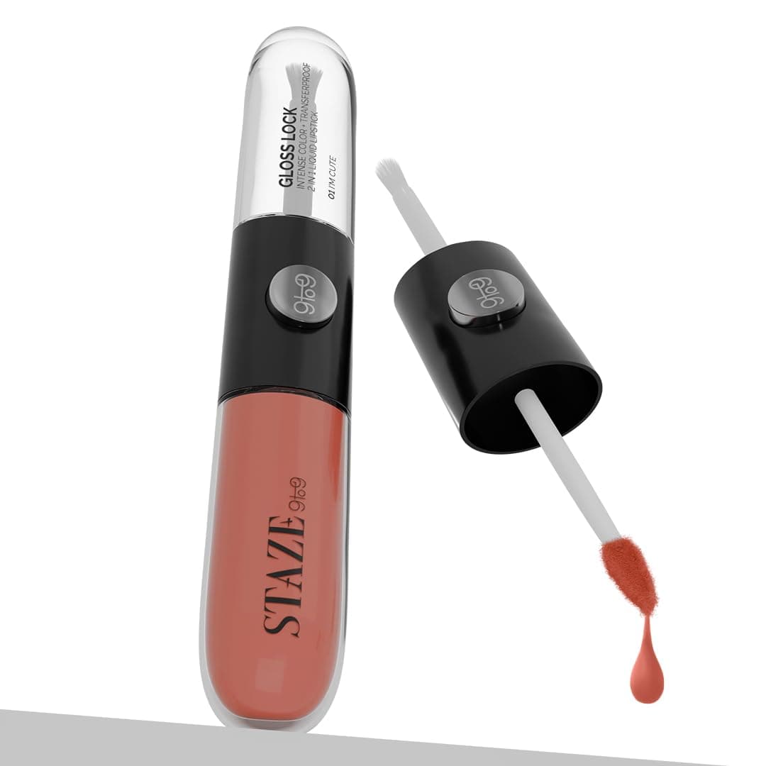 Staze Gloss Lock 2-in-1 Liquid Lipstick | Matte Lipstick + High-Shine Transferproof Gloss | 12H Long-lasting | Intense Pigment | Lightweight & Waterproof | 01 I'm Cute | 7g