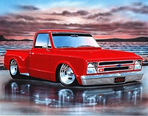 1967 68 Chevy C10 Stepside Pickup Classic Truck Art Print Red 11x14 Poster