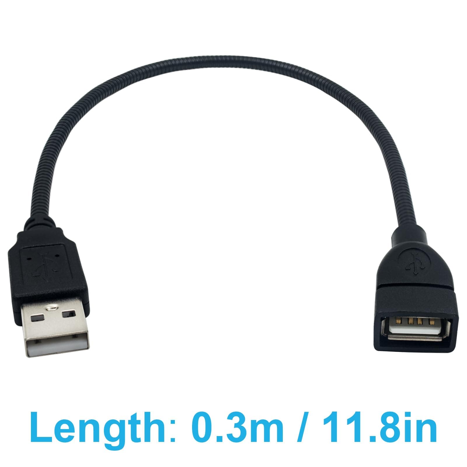 Duttek USB Gooseneck Cable 1FT/30CM, USB2.0 Cable, USB 2.0 Type A Male to Female Jack Sync Data Flexible Extension Gooseneck Cord