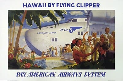 Vintage Advertising Aviation Plane Travel Poster Reproduction "Hawaii" Pan American Airways Wall Art Decoration Print (36"x24")