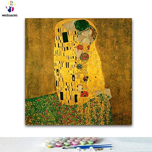 Paint by Number Kits 16 x 20 inch Canvas DIY Oil Painting for Kids, Students, Adults Beginner with Brushes and Acrylic Pigment -Gustav Klimt Kiss Famous Painting(Without Frame)