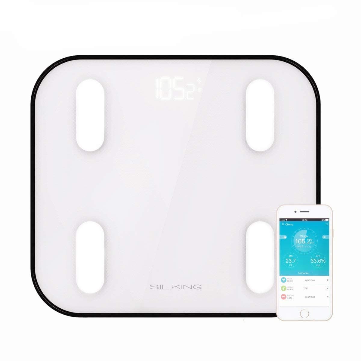 SILKING Digital Body Weight Bluetooth Fat Scale BMI Bathroom Glass with iOS & Android Free APP Monitor Accurate Body Composition Muscle Mass, BMR, Analyzer Calculator Up to 400lbs Backlight Display