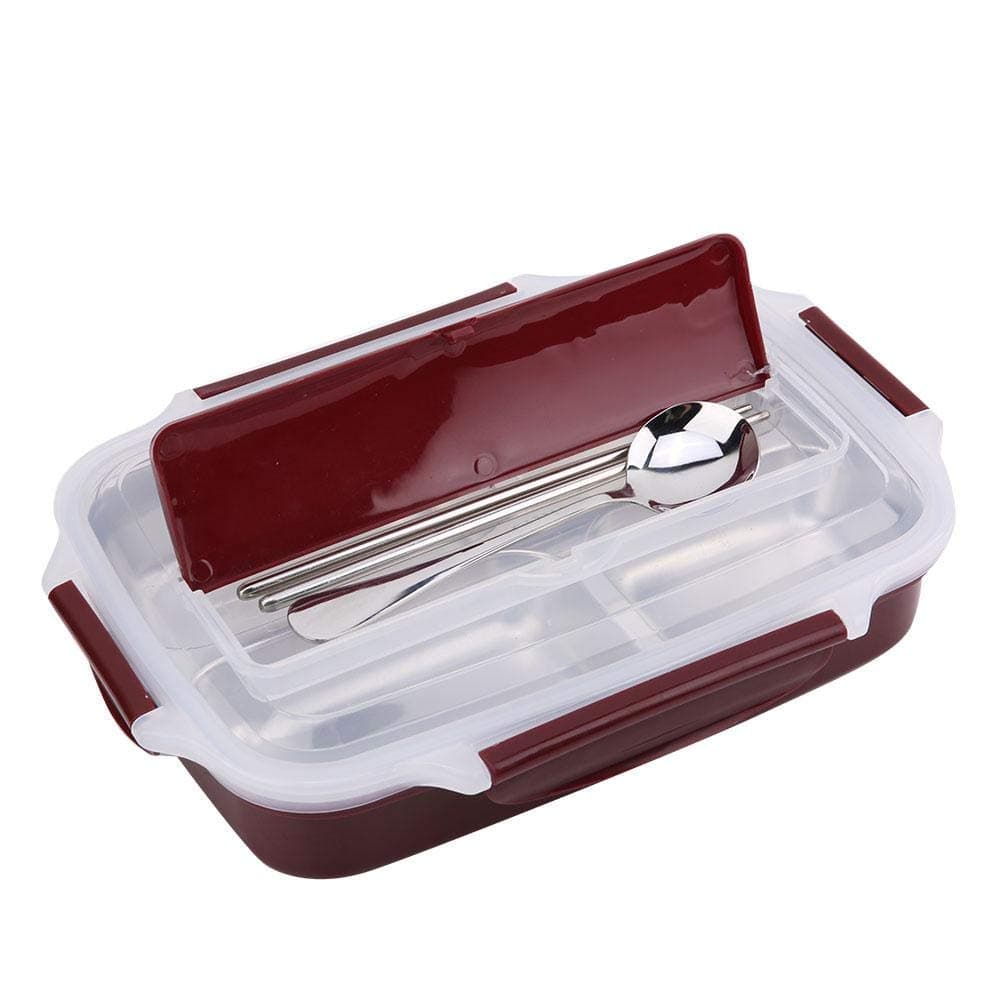 Portable lunch box 4 food compartment camping food box indoor or outdoor lunch box, thermal lunch vent box, insulated food container, silicone sealing ring 304(red)