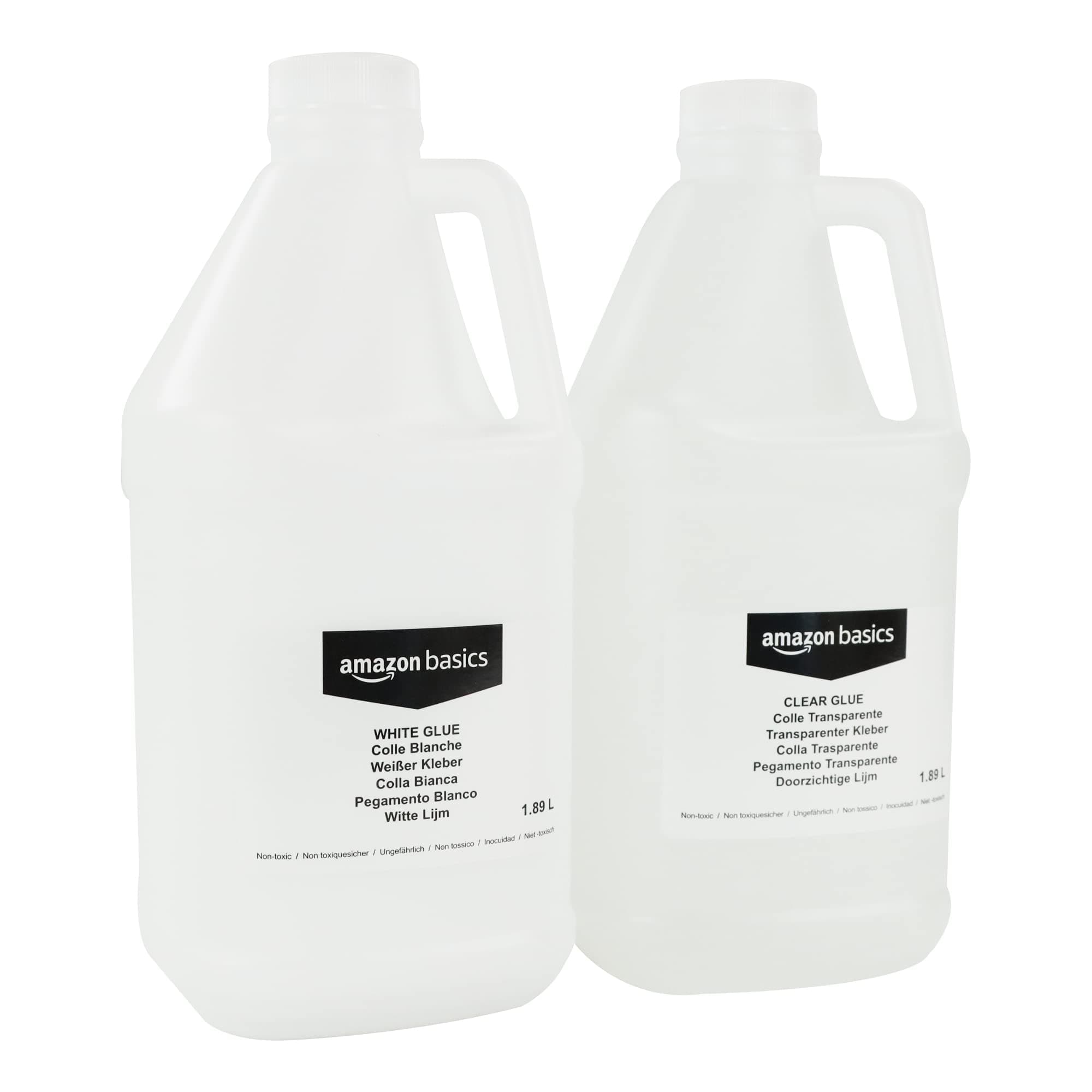 AmazonBasics 1.8 Liter Clear Glue and 1.8 Liter Gallon White Glue, 2-Pack Combo - Glue for Perfect Slime