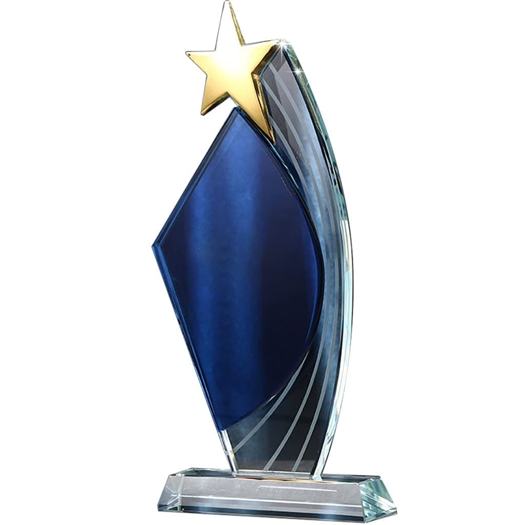 Trophies High-end Crystal Trophy, Pentagram Creative Honor Award, Winners Cup Competition, Free Custom Text (Color : Blue, Size : 12 * 26cm)
