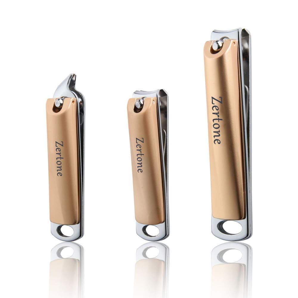 Nail Clippers Set, 3PCS Fingernail & Toenail & Slant Edge Nail Cutter Trimmer Set - Nail File Embedded - Heavy Duty for Thick Nails(Gold)