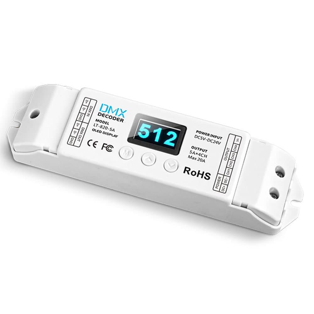 4 Channel DMX Decoder Controller with OLED Screen Display 4CH CV DMX 512 Decoder 5A4CH 20A Dimmer Driver for Project Dimming System
