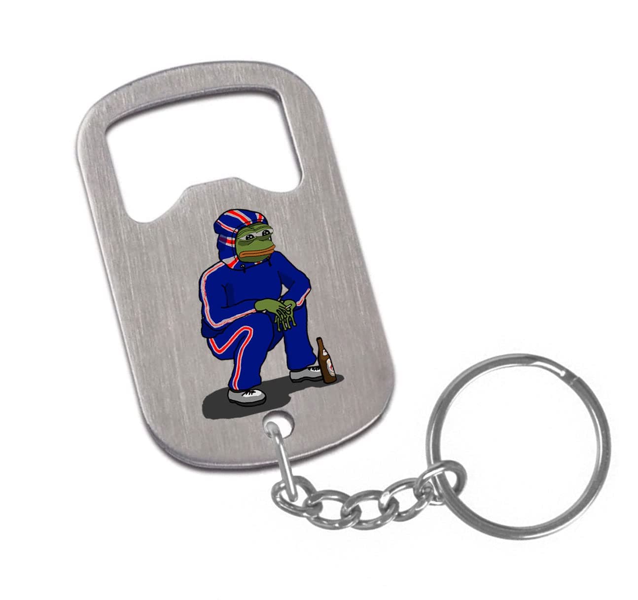 Pepe The Frog Slavs Meme Gopnik Russian Style Small Stainless Steel Bottle Opener with Keychain Keyring