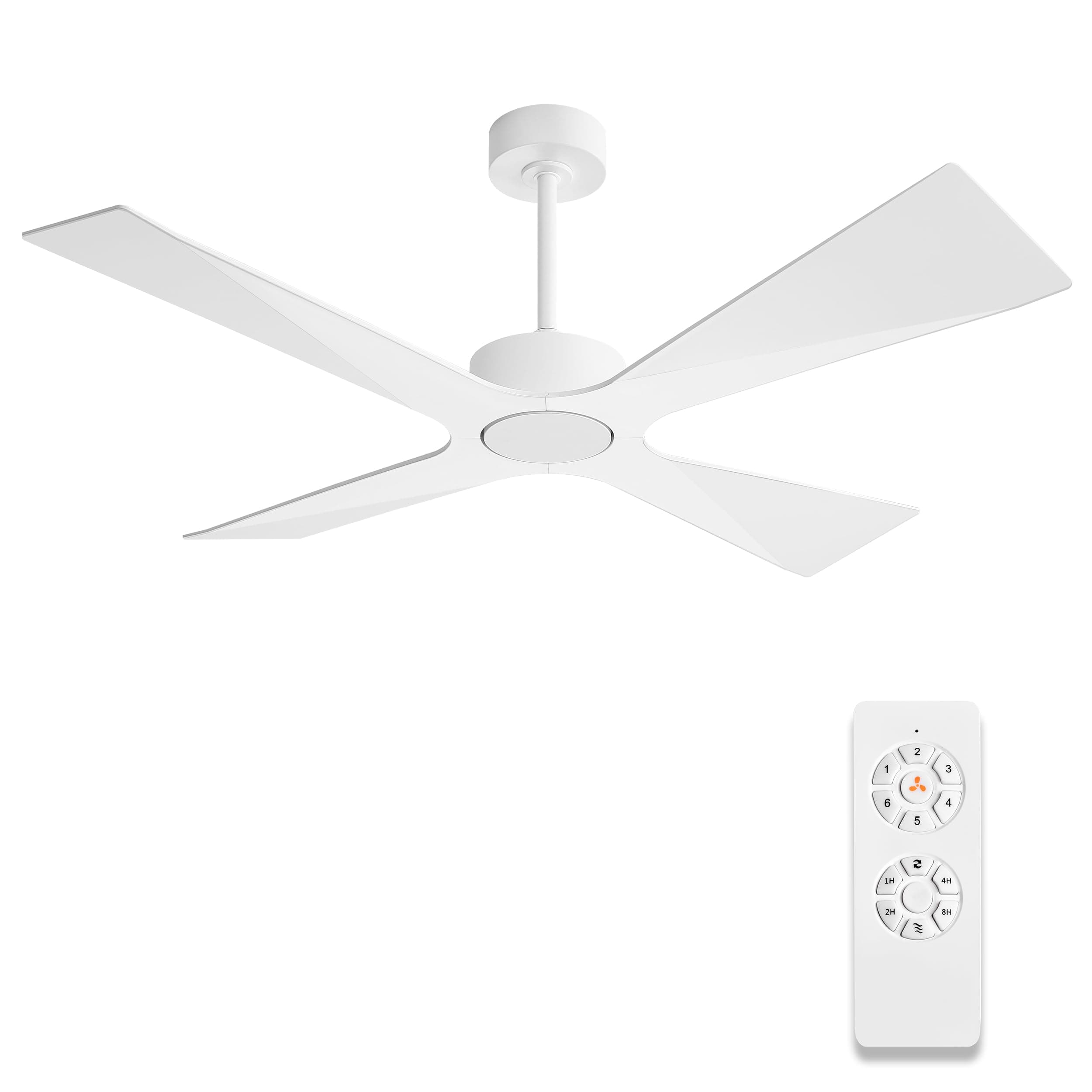 WINGBO 54" Wet Rated Outdoor Ceiling Fan without Lights, 4 ABS Plastic Blades, Reversible DC Motor, 6-Speed Remote Control, Waterproof Ceiling Fan No Lights for Patio Porch Gazebo Garage, White