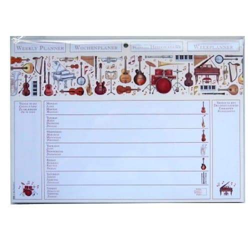 A4 Weekly Planner Undated - Musical Instruments Design - Pad with 60 Sheets - Size 297mm X 210mm