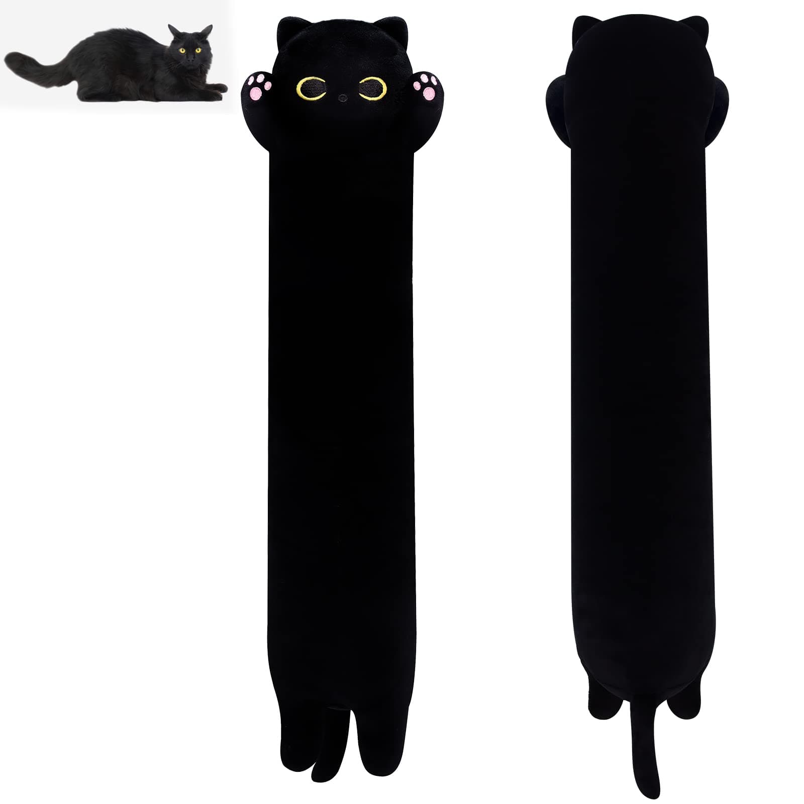 Long Cat Plush Long Plush Body Toy, Cute Long Cat Stuffed Animals Soft Long Cat Plushie, Black Cat Plush Kawaii Cartoon Stuffed Cat Toys for Kids Birthday Christmas Valentines Day Gifts