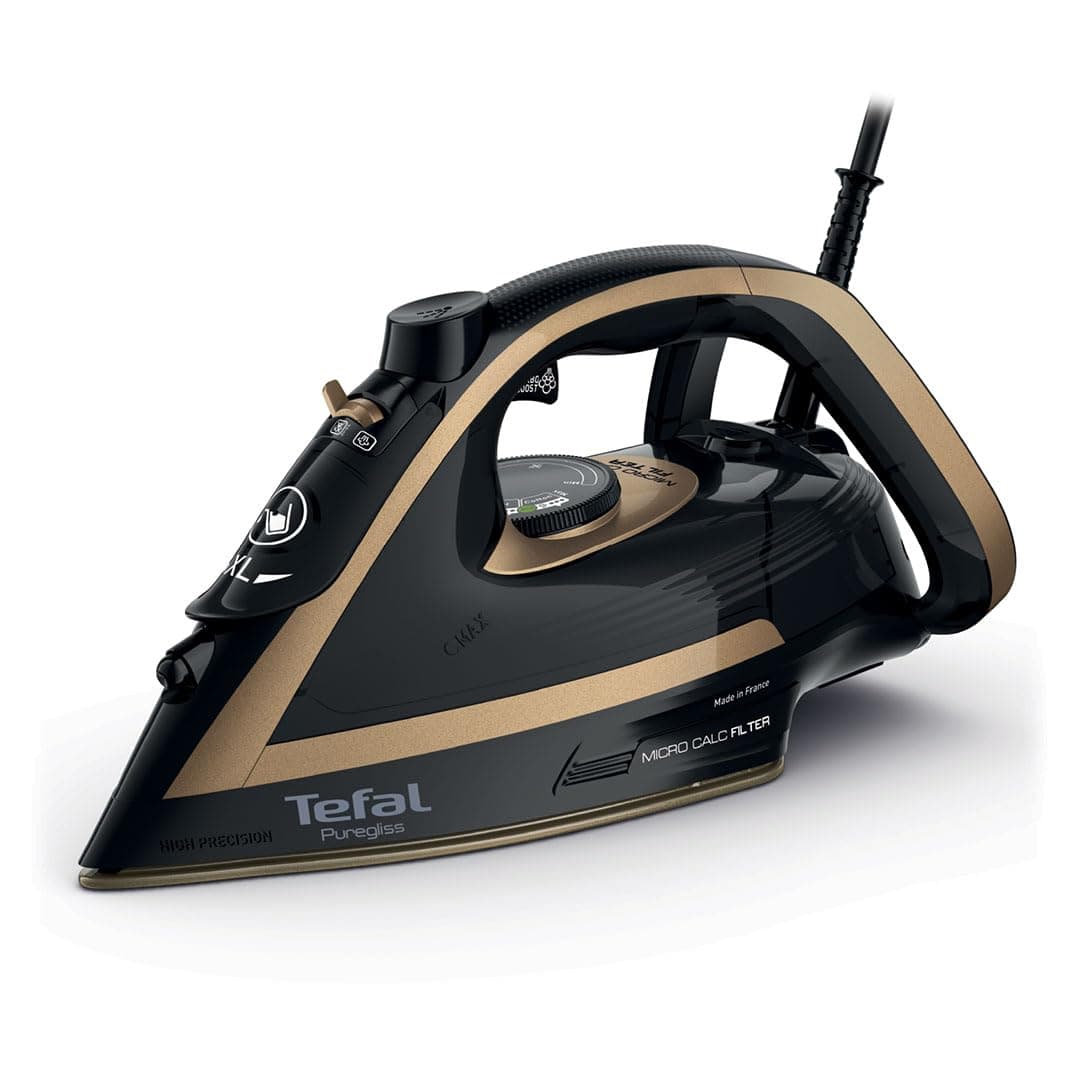 – Tefal Puregliss Steam Iron 3000W, 280 g/min Steam Boost, 50g/min Continuous Steam, 270ml Water Tank, Durilium Non Stick Soleplate, Auto Off Anti Drip, FV8064G0